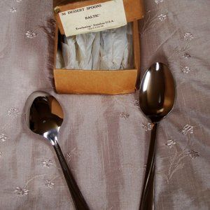 NEW Vintage SET of 12 Everlasting Stainless BALTIC Oval Place Dessert Spoons
